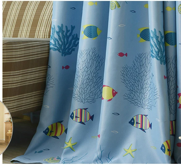 Милые затемненные занавески для гостиной, занавески для детей, для мальчиков, для девочек, для спальни, Мультяшные, с морскими рыбками, дизайнерские занавески, WP216-3