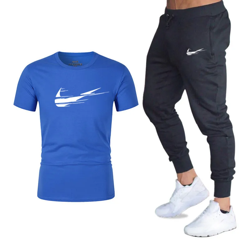 Summer Hot Sale Men's Sets T Shirts+pants Two Pieces Sets Casual Tracksuit Male 2019 Casual Tshirt Gyms Fitness trousers men