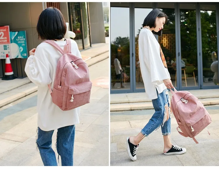 Casual backpacks women big capacity School Bags For Girls Soft Corduroy Bookbags Female Travel Rucksacks laptop backpack (17)