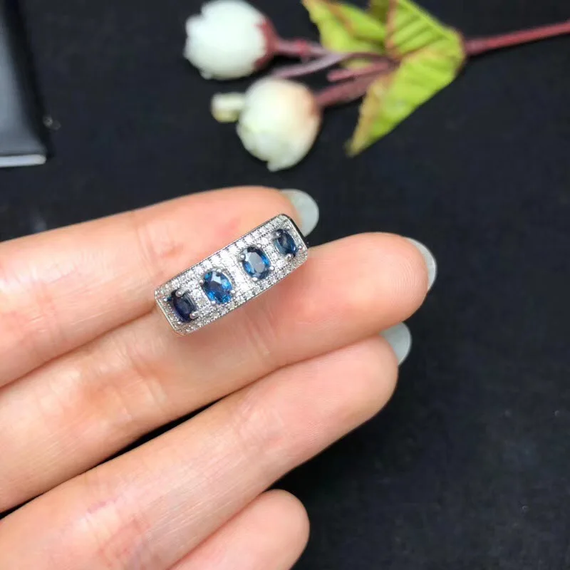 Natural sapphire ring, simple style, Sri Lanka sapphire, ladies ring, 925 silver custom number