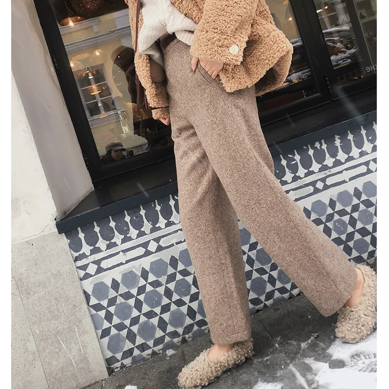 

MISHOW 2019 autumn winter woolen pants women new causal high waist thermal straight pants MX18D2563