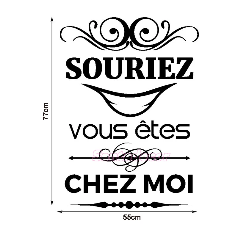 Французская Цитата Souriez Vous Etes Chez Moi винил съемные настенные наклейки росписи Декор Гостиная стены книги по искусству стикеры домашний декор плакат