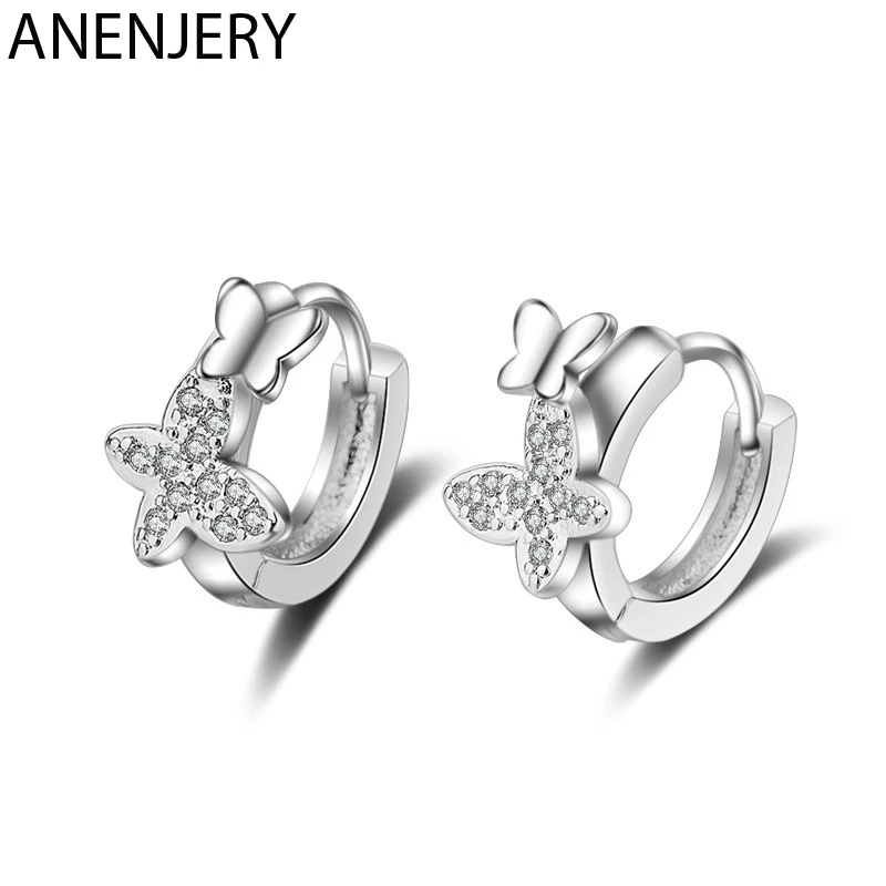 

ANENJERY Delicate Zircon Butterfly Earrings 925 Sterling Silver Animal Earrings For Women S-E858