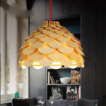 

Modern Art OAK Wooden Pinecone Pendant Lights Hanging Wood Artichoke Lamp for Dinning Room Restaurant Retro Fixtures Luminaire