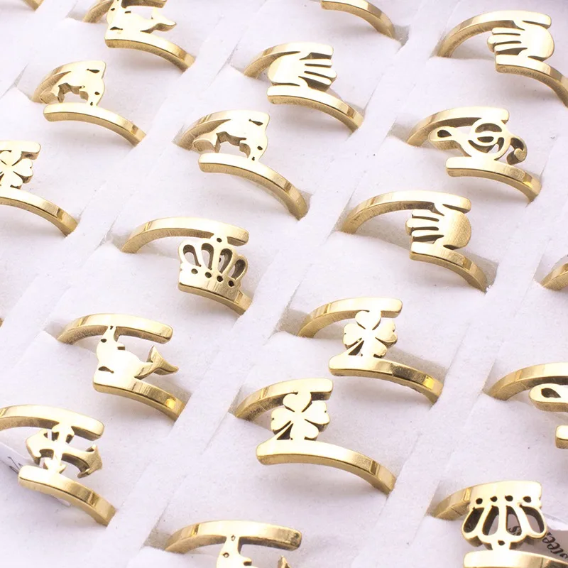 

20 pcs/lot Fashion ring for women dolphin,crown,plant Stainless Steel Rings 2018 Newest Arrival women anel jewelry wholesale