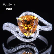 BAIHE Solid 14K White Gold(AU585) 2.3CT Certified Trillion Flawless 100% Genuine Citrine Wedding Women Trendy Fine Jewelry Ring