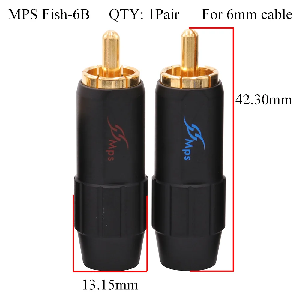 MPS штекер RCA Phono разъем Jack 4 мм 6 мм 8 мм 10 мм кабель для Hifi аудио AMP CD DIY Покрытие золотом и Родием Латунь - Цвет: MPS Fish 6B-1Pair