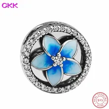 CKK 925 пробы Серебряный Синий Цветочный Spacer Бусины в окружении с четкими CZ DIY Fit PANDORA Подвески для женщин ювелирных изделий CK013B