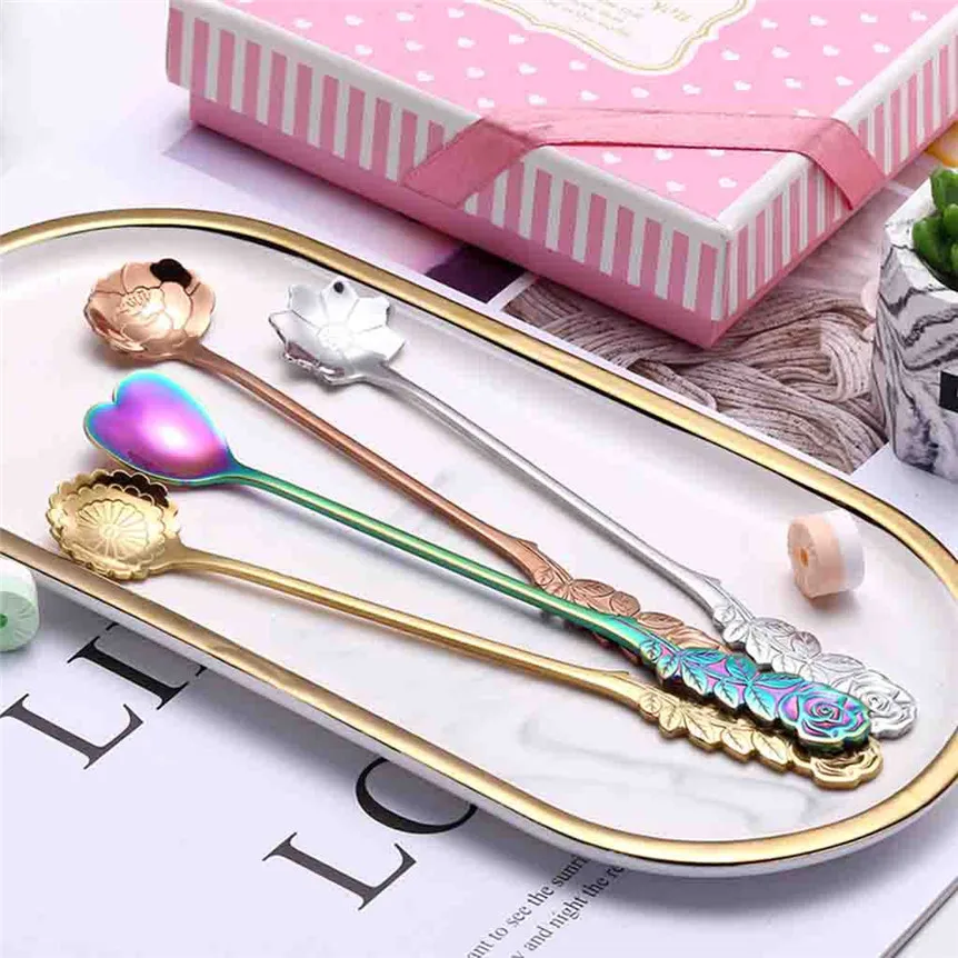 

4PCS Stainless Steel Flower Shape Spoon Set Dinnerware Dessert Ice Cream Candy Tea Spoon Kitchen Gadget 0418#