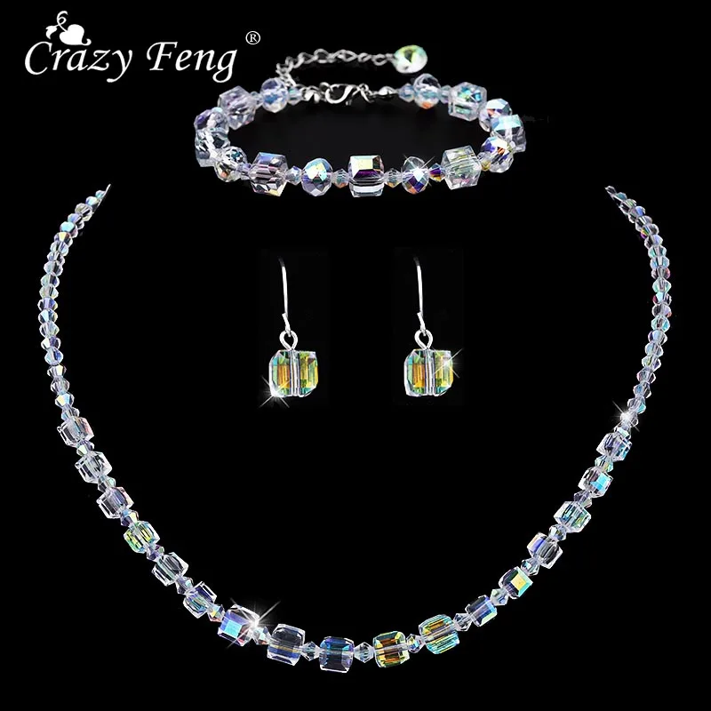 Crazy Feng, модное Хрустальное колье, ожерелье, висячие серьги, Свадебные Ювелирные наборы для женщин, модные вечерние аксессуары, BR+ EA+ NE