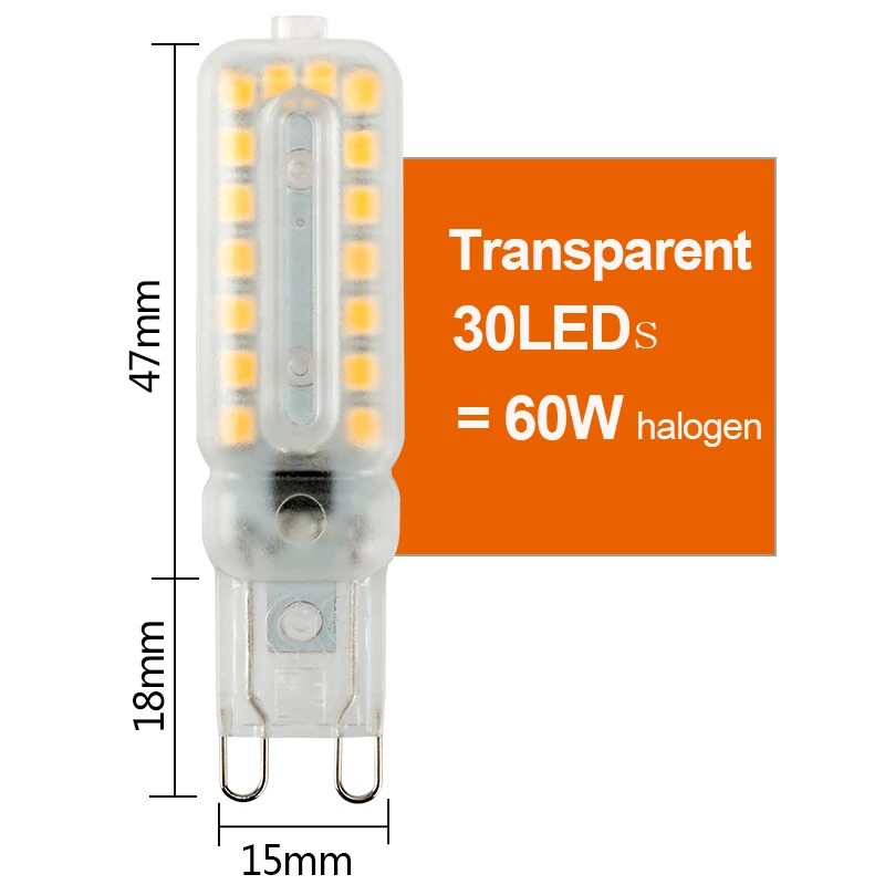 G9 светодиодный 220V 14 светодиодный s 22 светодиодный s 30 светодиодный s светодиодный G9 светильник светодиодный лампы SMD 2835 Светодиодный G9 светильник заменить 20 Вт/40 Вт/60 Вт галогенная лампа светильник - Испускаемый цвет: Transparent 30LEDs