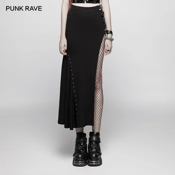 

PUNK RAVE Women's Punk Rock Sexy Long Split Black Sexy Slim Half Skirts Cosplay Stage Personality Hip Hop Streetwear Skirt Girls