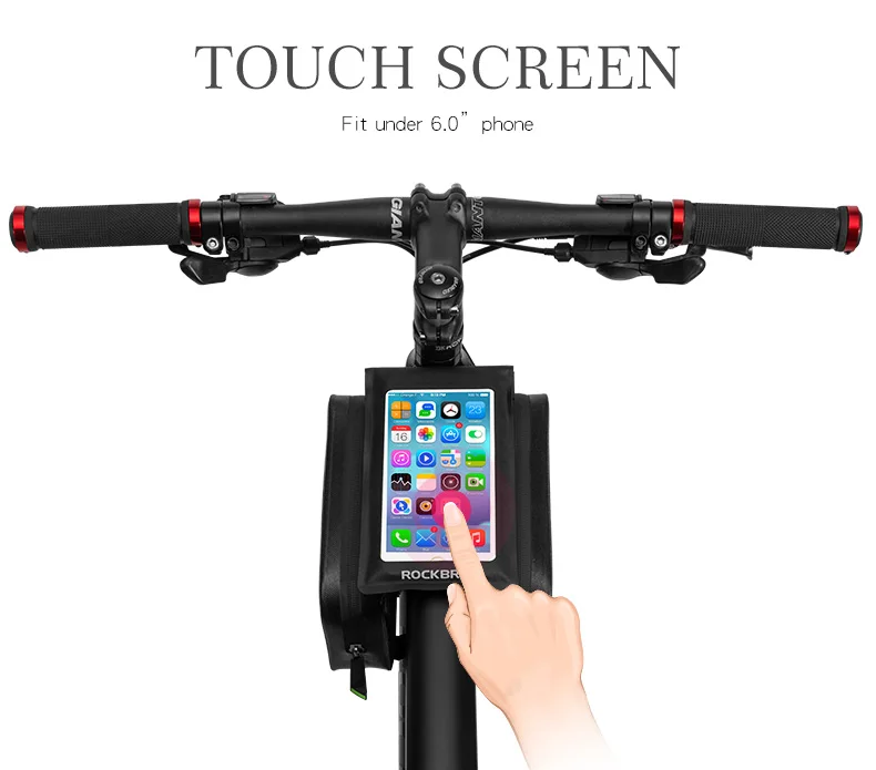 Best ROCKBROS Waterproof Touch Screen Bicycle Bags MTB Cycling Bike Frame Phone Bag Holder Pannier Case Pouch Fit Under 6.0" Phone 8