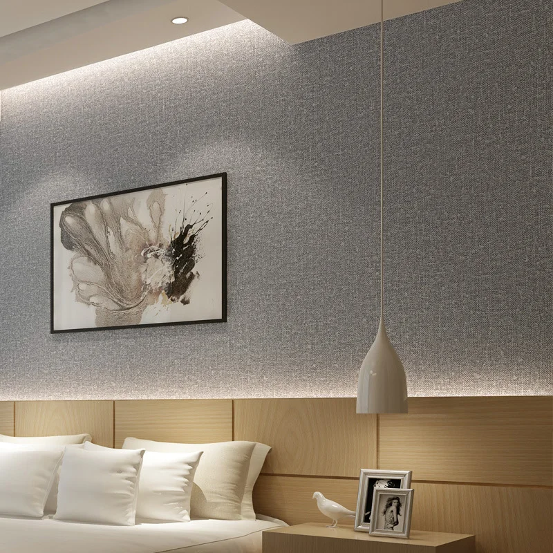 Home Improvement Plain Solid Color Imitation Straw Linen Cloth Wallpaper Modern Living Room Bedroom PVC Wallpaper Roll Size Grey