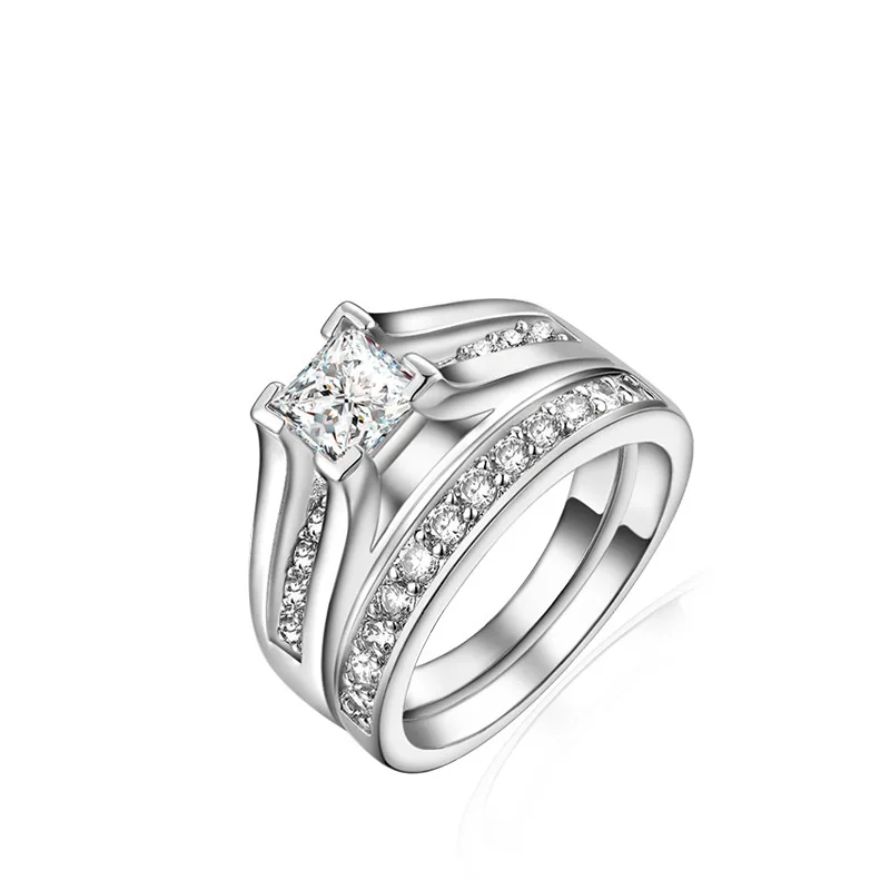 

Couple Rings For Women Men AAA Cubic Zirconia Engagement Promise Wedding Ring Silver-Color White Gold Filled Female Jewelry