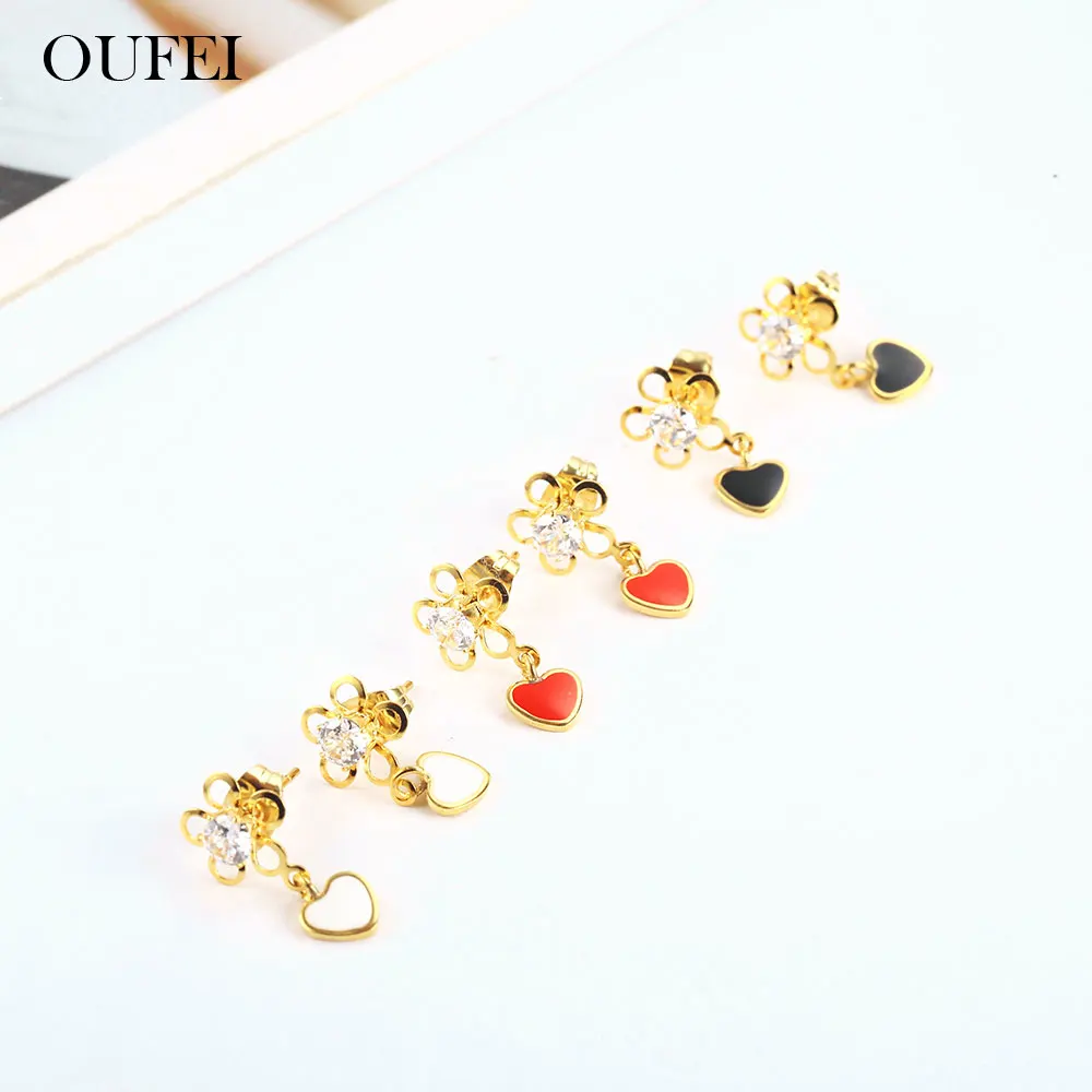 

OUFEI Stainless Steel Jewelry Woman Vogue 2019 Charm Heart Stud Earrings For Women Jewelry Accessories wholesale lots bulk