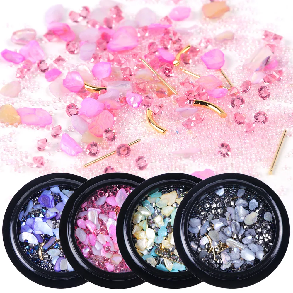 

1 Box Nail Rhinestones Crystal Mix Caviar Beads Glitter Charms Gems Metal Studs Accessories Strass Nail Art Decor Jewelry JI682