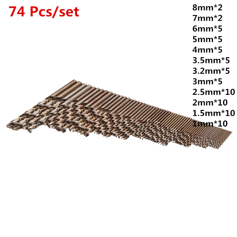 

74pcs/Set 1MM-8MM M35 Cobalt High Speed Steel Twist Drill Hole Tool Set Whole Ground Metal Reamer Tools Plastic Box