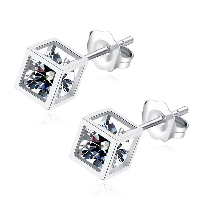 

VOJEFEN 925 Sterling Silver 3D Hollow Cube Earrings-Cube Cubic Zirconia Fashion Stud Earrings for Cool Girls
