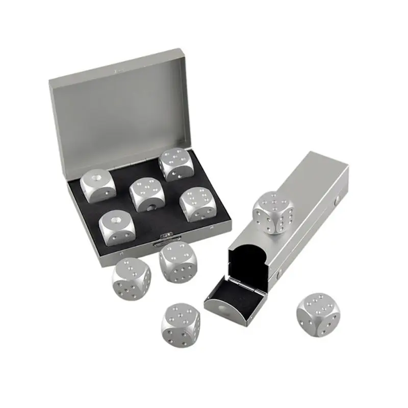 

2019 New 5 pcs High Quality Silver Gold Color Solid Aluminium Alloy Dominoes Metal Drinking Dice Game Portable Dice Poker Party
