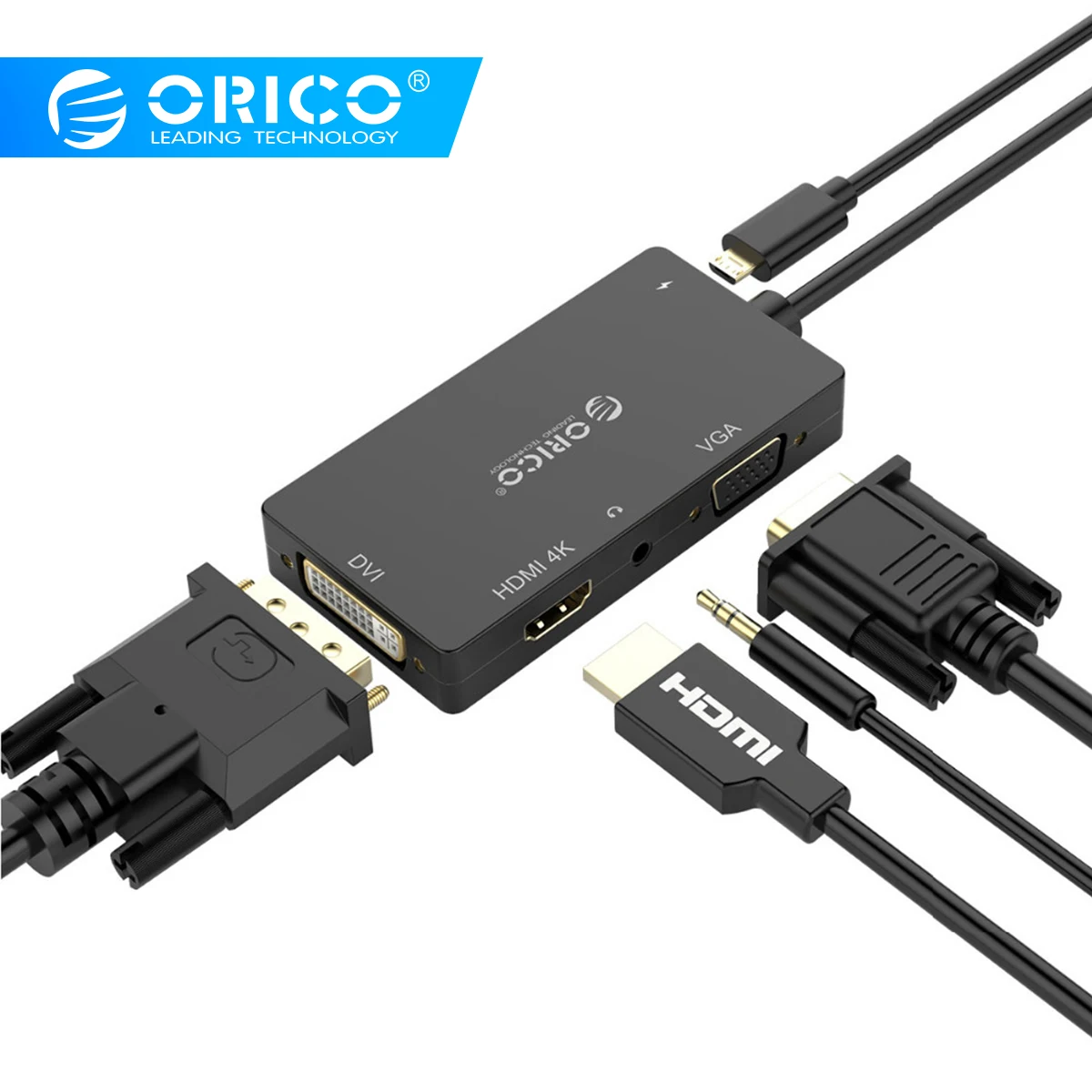 ORICO USB HUB USB C to HDMI/VGA/DVI/3.5mm Earphone AUX Adapter for MacBook Samsung Galaxy S10 4K 30