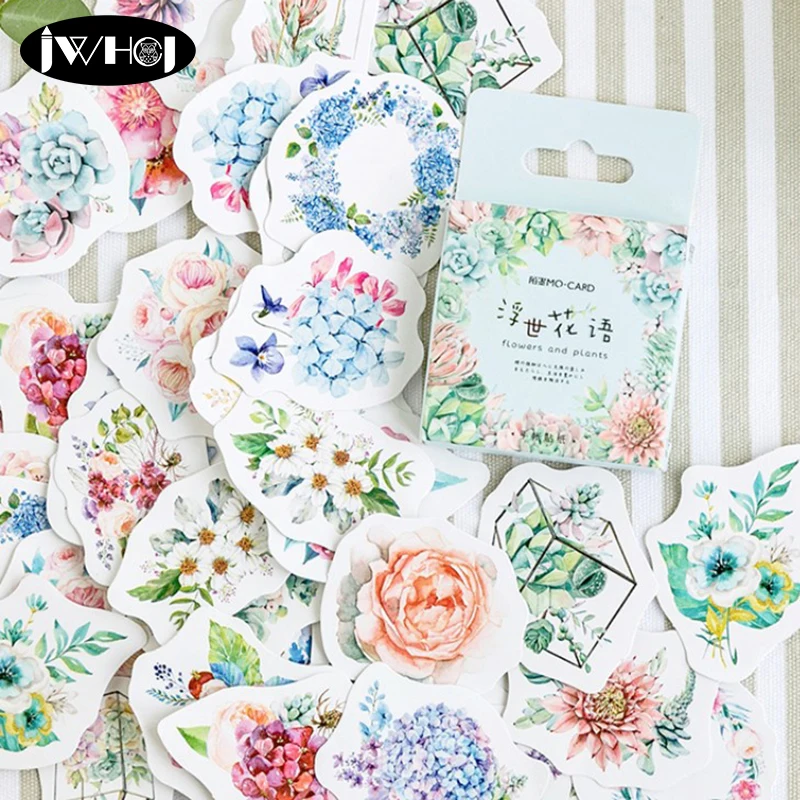 

45 pcs/box beautiful Watercolor flower plant decoration paper sticker diy handmade diary album scrapbooking stickers Craft gifts