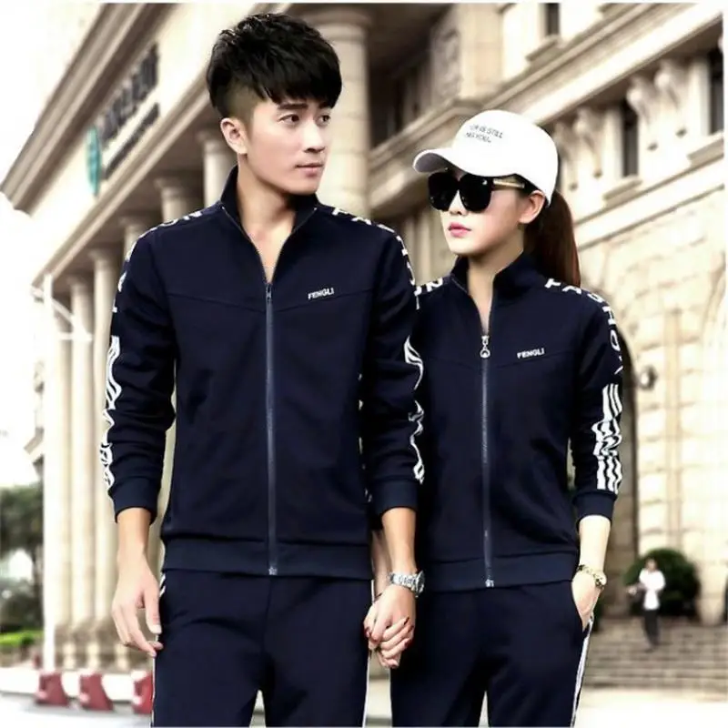

Summer autumn Running Sets Sport Suit Women Tracksuits Men Running Sportswear Sweatshirt Zipper Hoodies Pants Lovers sports suit
