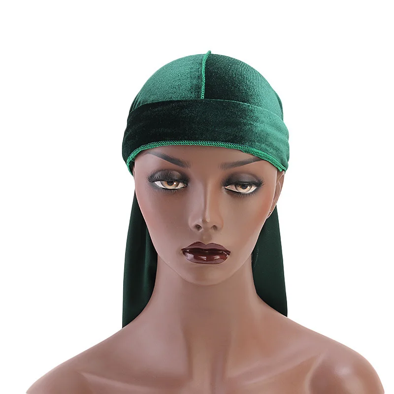 Модная бархатная Кепка Durag для женщин, мягкая шапка-тюрбан, головные уборы с удлиненным хвостом черного и синего цвета, аксессуары для волос Do Doo Du Rag