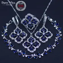 Модный женский подарок, подвеска с кубическим цирконием темно-синего цвета/ожерелье/серьги/кольца/браслеты, Стерлинговое серебро 925, Ювелирный Комплект