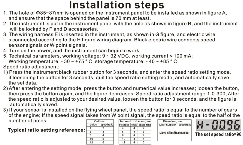 85 mmtachometer 0-3000 об/мин 12 V 24 V с Подсветка