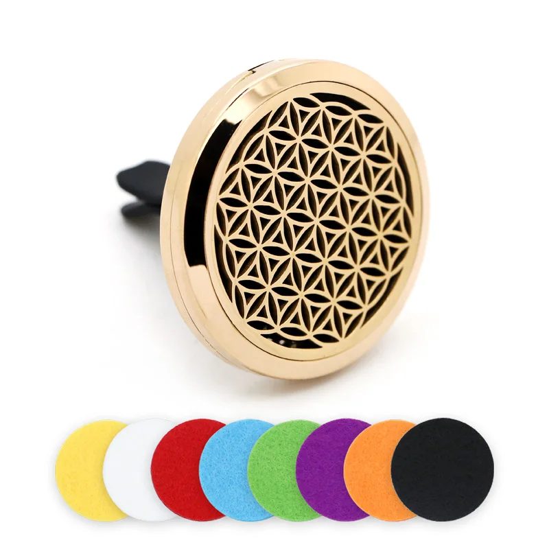 

BOFEE Aromatherapy Oil Diffuser Vent Clip Car Perfume Air Freshener Pendants Essential Stainless Steel Locket Jewelry Gift 38mm