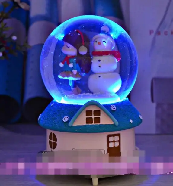 

hello Snowman flash snowflake crystal ball rotating music box