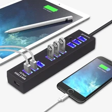 Высокоскоростной 10 портовый USB 3,0 концентратор USB разветвитель с переключателем вкл/выкл EU/US адаптер питания для ноутбука MacBook Аксессуары для ПК удлинитель