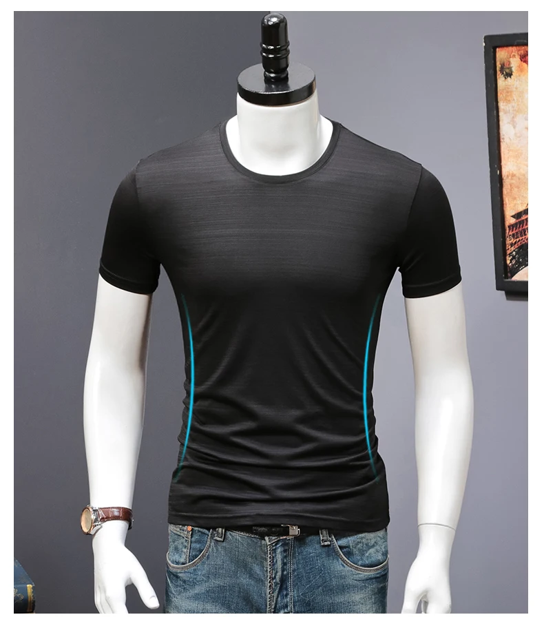 2018 new summer mercerized cotton t-shirt men's short-sleeved O neck ice silk trend Plain Black Blue Cool t-shirts Underwear men (8)