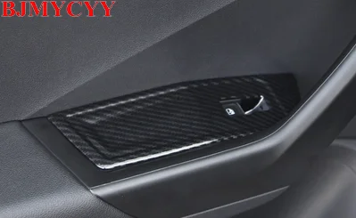 

BJMYCYY Automobile glass lifting panel ABS carbon fiber decorative frame For Volkswagen T-ROC T ROC 2018 Accessories