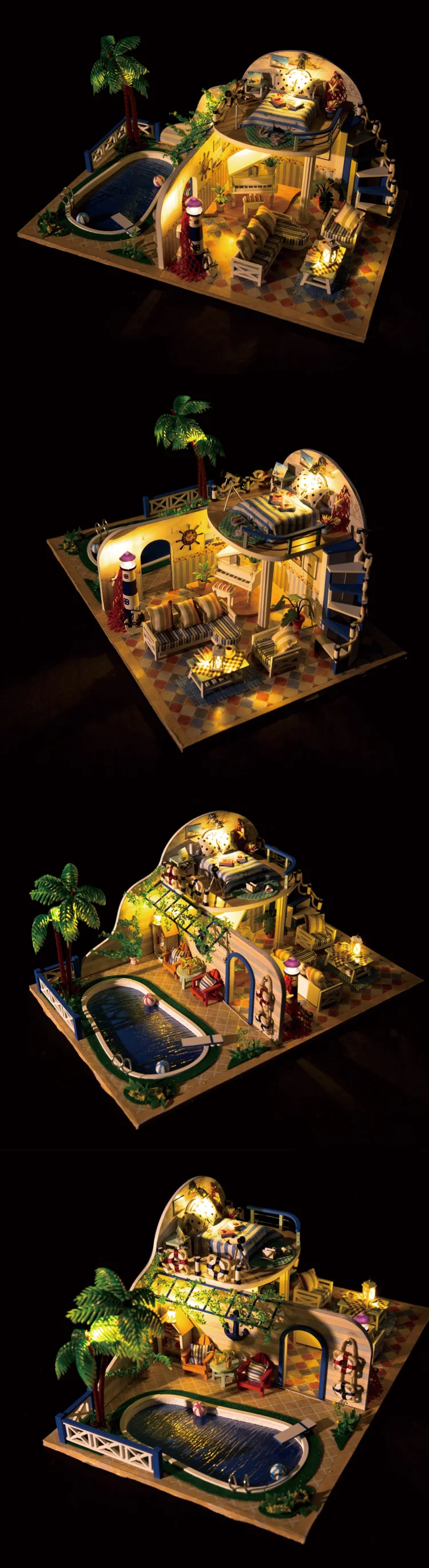 Прозрачные летние виллы Кукольный дом Миниатюра ручной работы с мебели Diy деревянная модель миниатюрные кукольный домик игрушки для рождественских подарков