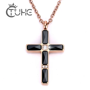 

2019 New Hot Rose Gold Color Cross Necklace With Austrian Crystal Fashion Necklaces & Pendants For Women Jewelry bijoux femme