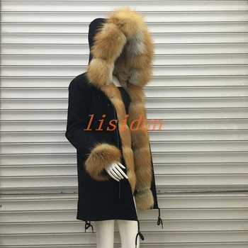 

2018 Real fur coat fox parkas winter jacket coat women parka big real raccoon fur collar natural fox fur liner long outerwear