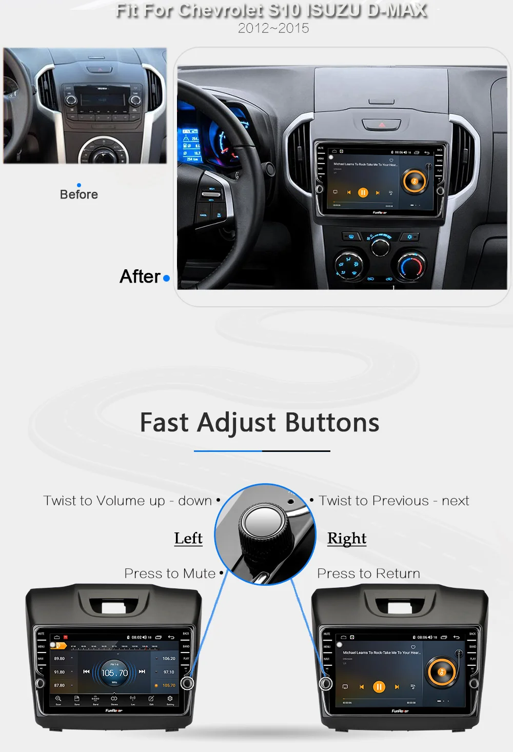 Clearance Funrover android9.0 2 din car multimedia dvd player for Chevrolet Trailblazer Colorado S10 Isuzu D-max MU-X stereo radio gps DSP 11