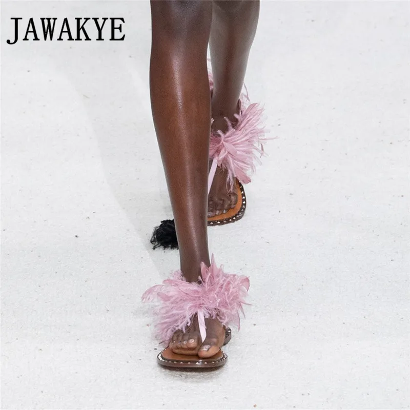Prova-Perfetto-Runway-Feather-Sandals-Women-Fashion-Ostrich-hair-decor-Flat-Shoes-Ladies-Fur-sandals-Flip (4)