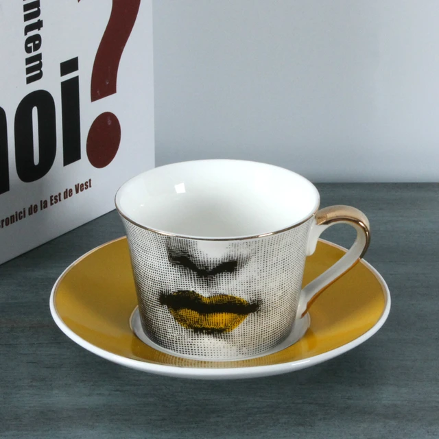 Whole European Fornasetti Cup Golden Coffee Lace Dish Whole European Fornasetti Cup Golden Coffee Lace Dish Louisa Bookface Wedding Birthday Gift Tea
