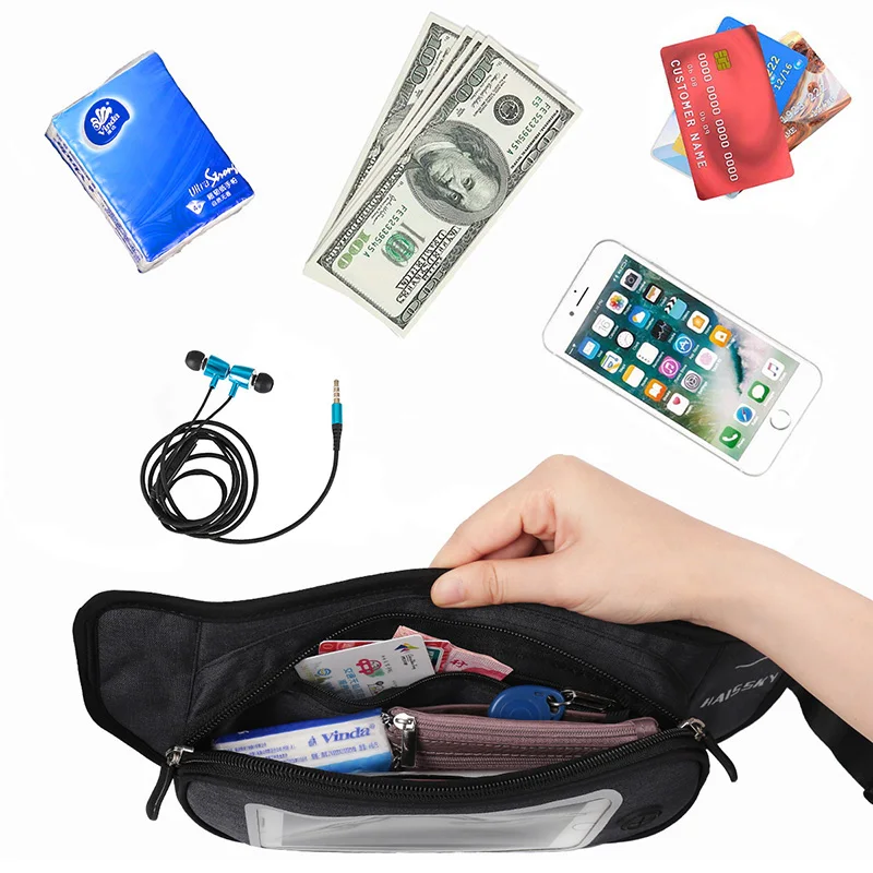 HAISSKY Спортивная поясная сумка для бега, чехол с двойным слоем, Женская поясная сумка, поясная сумка, водонепроницаемый сенсорный экран, карманный кошелек, сумка на плечо