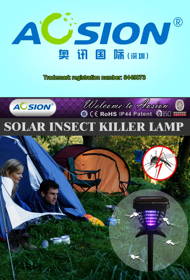 Aosion Солнечная энергия накомарник для отдыха на природе убийца УФ лампа, инсектициды уличный фонарь с функцией уничтожения насекомых, срочное освещение
