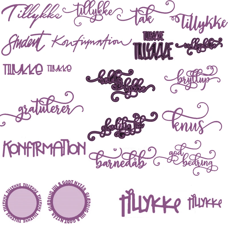 

Danish Words Wishes Metal Cutting Dies Stencil Scrapbook Album Embossing For Gift Card Making Handcrafts Decor