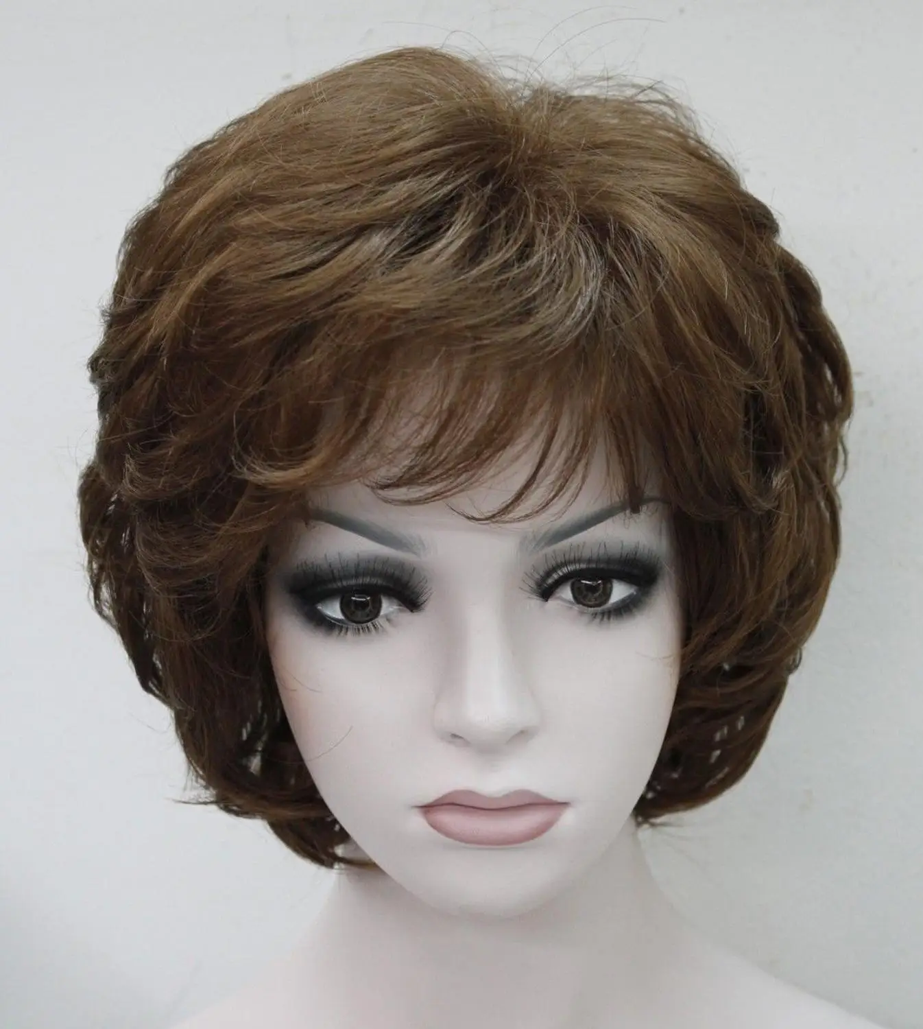 Hivision Brown short Women Ladies Daily Natural Fluffy full Wig