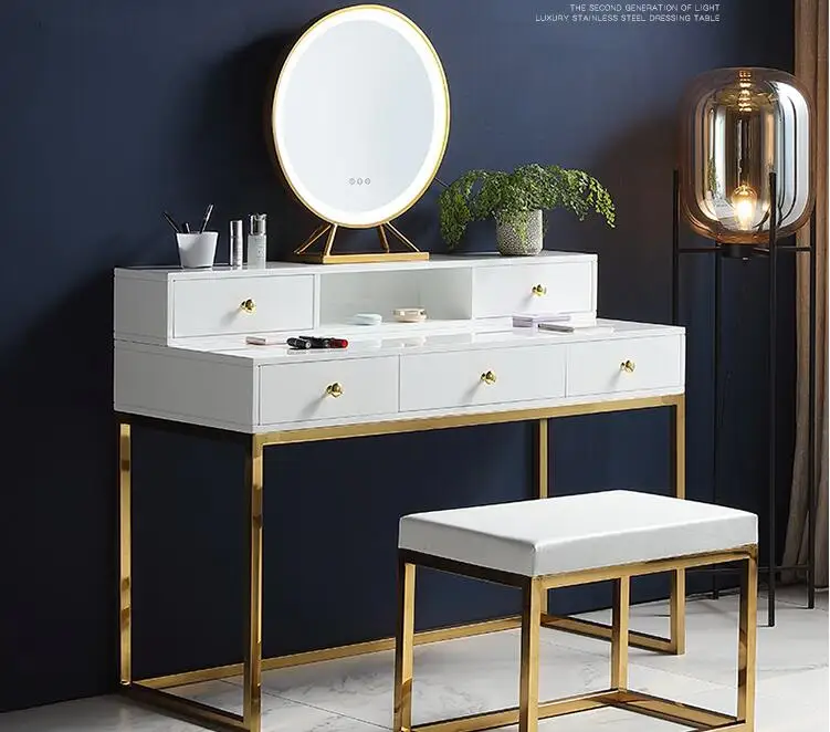 

Dresser Nordic ins Lighted Makeup Table Bedroom Simple Postmodern White Paint Internet celebrity Makeup Table.