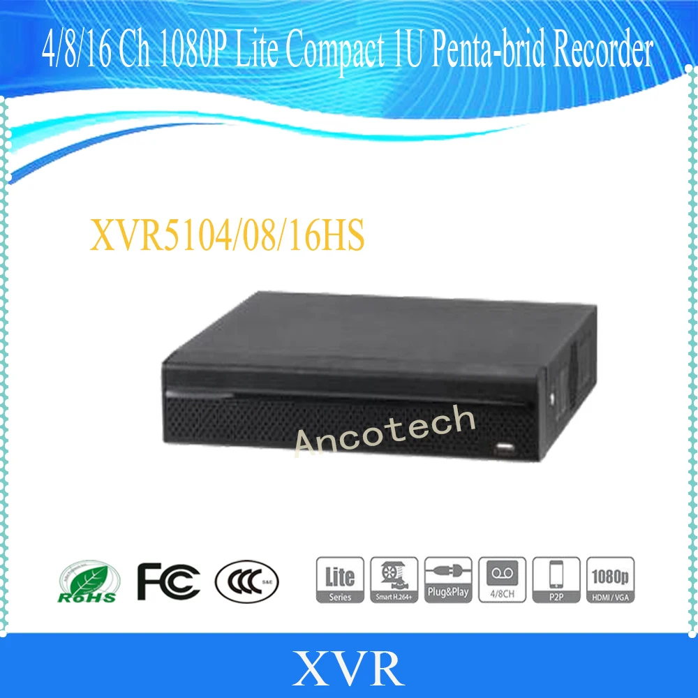 

In Stock DAHUA 4 Channel Penta-brid 1080P Lite Compact 1U Digital Video Recorder With Logo DHI-XVR5104HS