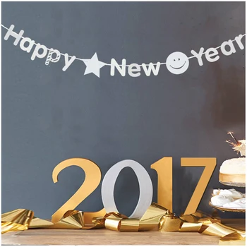 

3M Shining Silver Happy New Year Paper Flag Banner Garland DIY Christmas New Year Decoration Festive Party Supplies