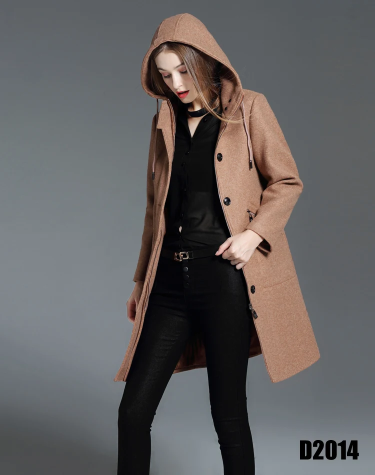 CHAOJUE Брендовое женское коричневое шерстяное пальто с капюшоном Осень/Зима дамское теплое пальто на молнии высокое качество плащ