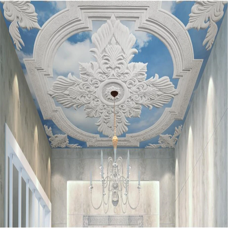 

beibehang Custom wall paper 3d white European carved blue sky white clouds ceiling ceiling murals background